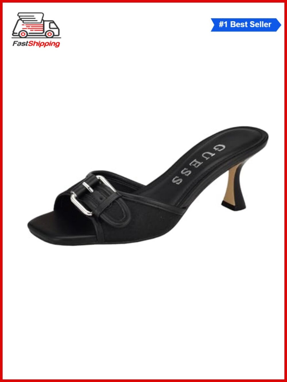 ✨ GUESS Dista Faux Leather Flared Kitten Heel Heeled Sandals for Women